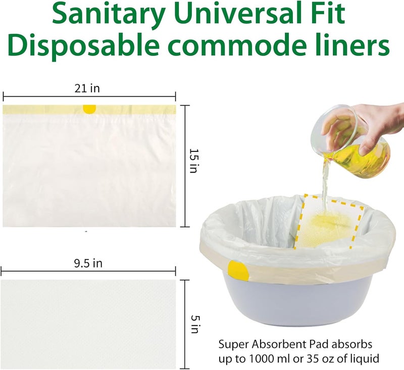 ININCARE Commode Liners with Absorbent Pads for Bedside Commode, 100 Lemon Scented Bedside Commode Liners and 100 Commode Pads, Commode Toilet ＆ Camping Toilet Bags - Image 3